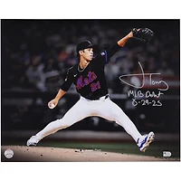 Jonah Tong New York Mets Autographed 16" x 20" Pitching in Debut Spotlight Photograph with "MLB Debut 8-29-25" Inscription
