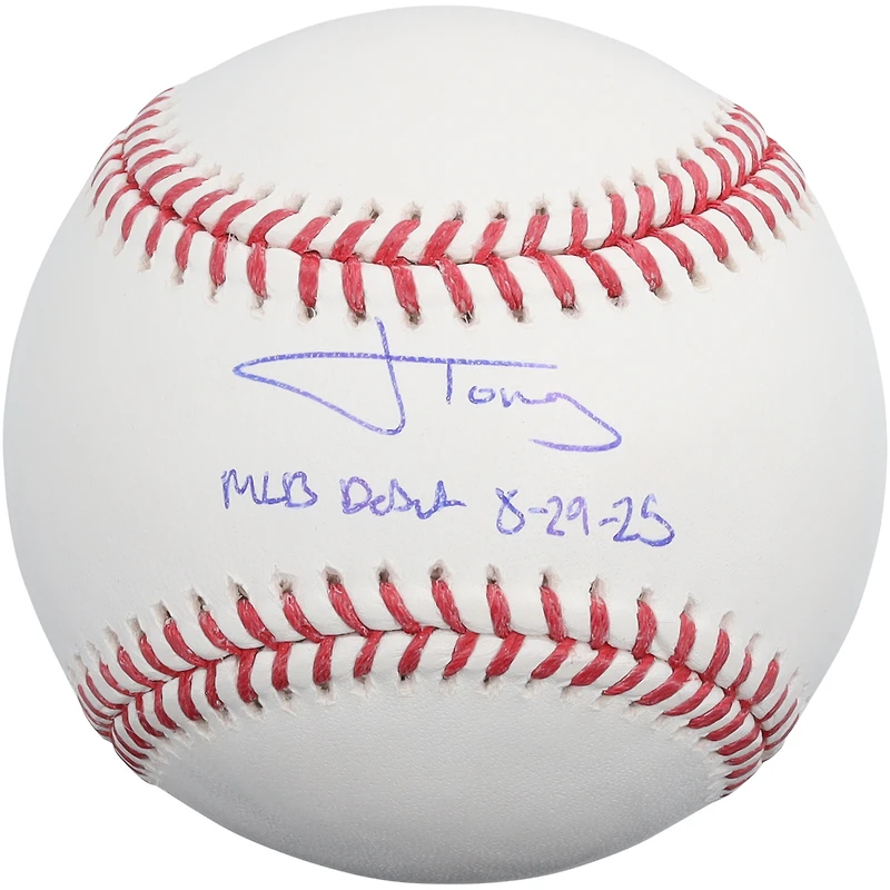 Jonah Tong New York Mets Autographed Baseball with "MLB Debut 8-29-25" Inscription