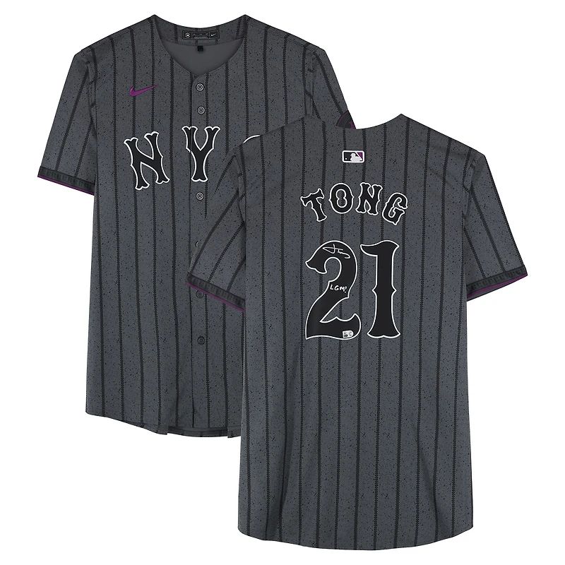 Jonah Tong New York Mets Autographed Graphite Nike City Connect Limited Jersey with "LGM!" Inscription