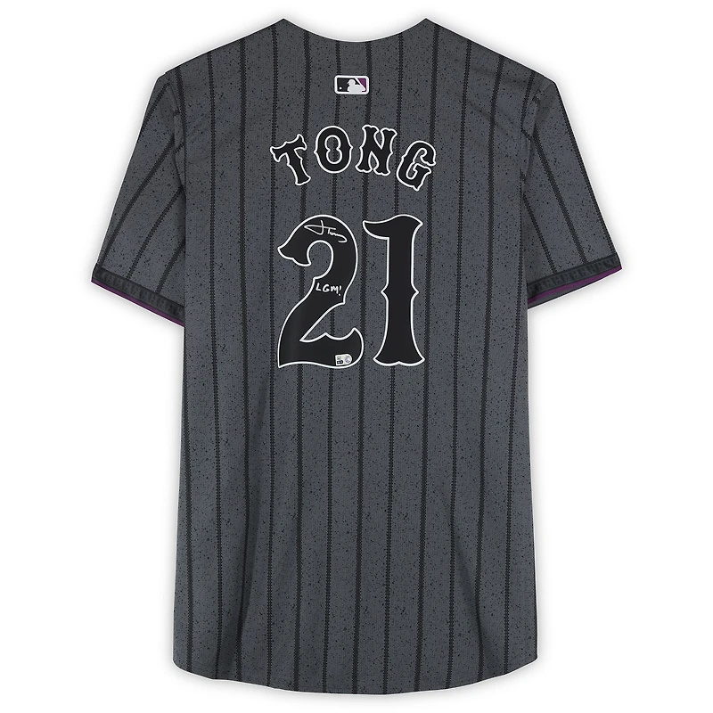 Jonah Tong New York Mets Autographed Graphite Nike City Connect Limited Jersey with "LGM!" Inscription