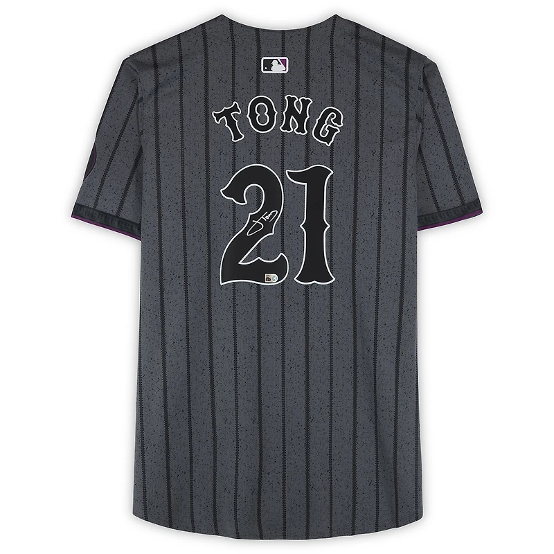 Maillot Nike City Connect Limited en graphite autographié par Jonah Tong des Mets de New York