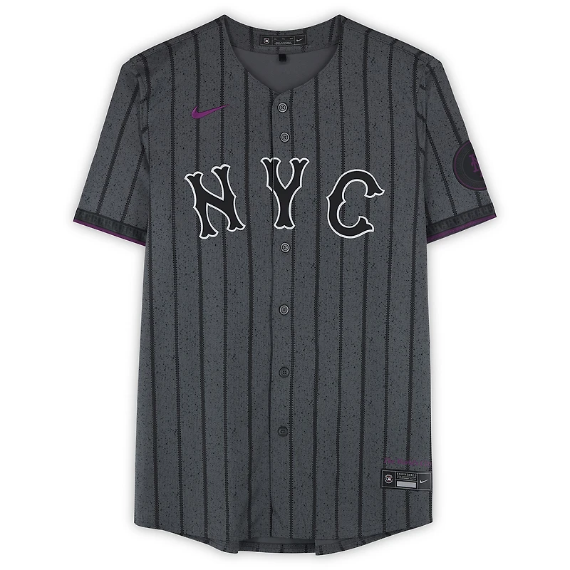 Maillot Nike City Connect Limited en graphite autographié par Jonah Tong des Mets de New York