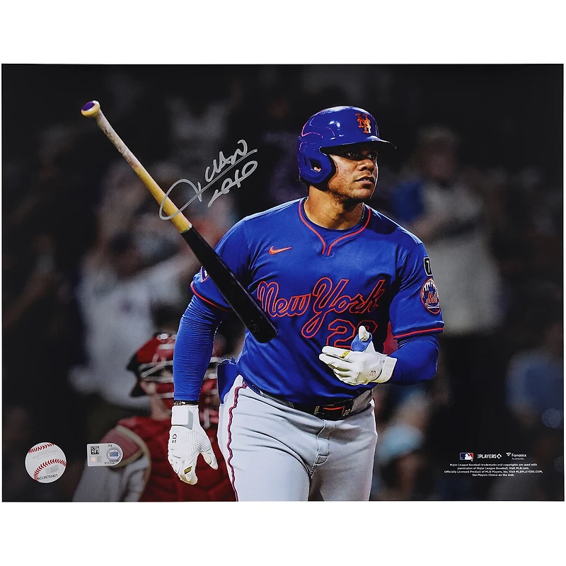Juan Soto New York Mets Autographed 11" x 14" Home Run Bat Flip Spotlight Photograph