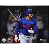 Juan Soto New York Mets Autographed 11" x 14" Home Run Bat Flip Spotlight Photograph