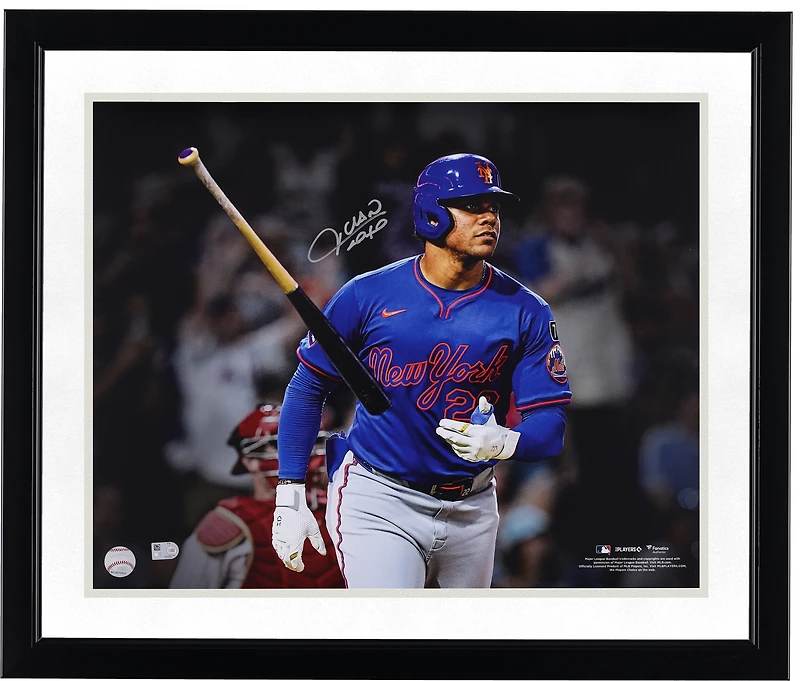 Juan Soto New York Mets Autographed 16" x 20" Home Run Bat Flip Spotlight Photograph