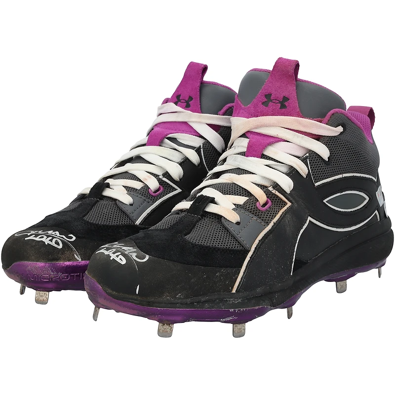 Juan Soto New York Mets Autographed Game-Used Black/Purple Under Armour Cleats from the 2025 MLB Season - HH98516008-09