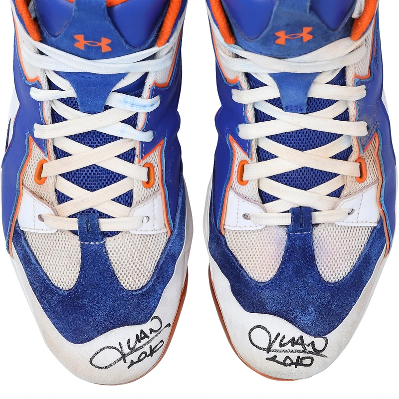 Crampons Under Armour blancs et bleus portés en match par Juan Soto (New York Mets), saison 2025 de la MLB, et autographiés - HH98516004-05