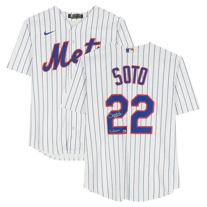 Maillot Nike blanc autographié par Juan Soto des New York Mets avec inscription « LGM »