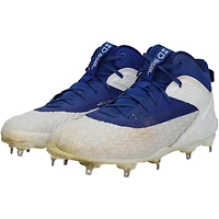 Juan Soto, New York Mets, chaussures à crampons Under Armour blanches/bleu roi utilisées lors du match contre les Tampa Bay Rays, le 13 juin 2025