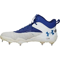 Juan Soto, New York Mets, chaussures à crampons Under Armour blanches/bleu roi utilisées lors du match contre les Tampa Bay Rays, le 13 juin 2025