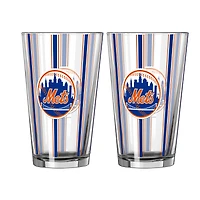 Ensemble de deux verres à bière rayés Logo Brands New York Mets de 473 ml (16 oz).