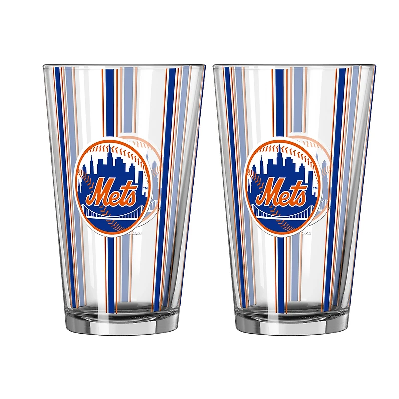 Logo Brands New York Mets Two-Piece 16oz. Striped Pint Glass Set