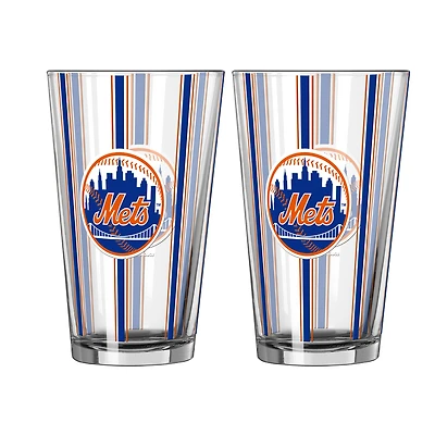 Logo Brands New York Mets Two-Piece 16oz. Striped Pint Glass Set