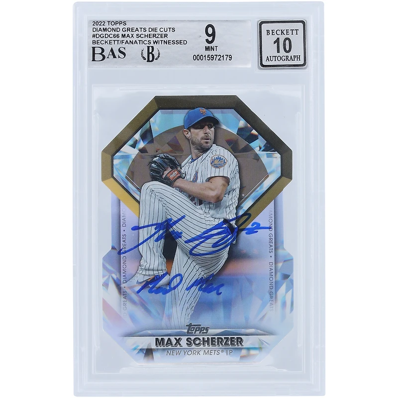 Max Scherzer New York Mets Autographié 2022 Topps Série 1 #DGDC-66 Beckett Fanatics Witnessed Authentifié Carte 9/10 avec l'inscription "Mad Max"