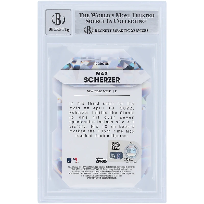 Max Scherzer New York Mets Autographié 2022 Topps Série 1 #DGDC-66 Beckett Fanatics Witnessed Authentifié Carte 9/10 avec l'inscription "Mad Max"