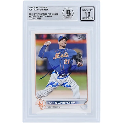 Max Scherzer New York Mets Autographié 2022 Topps Update #US1 Beckett Fanatics a été témoin d'une carte 10 authentifiée avec l'inscription "Mad Max"