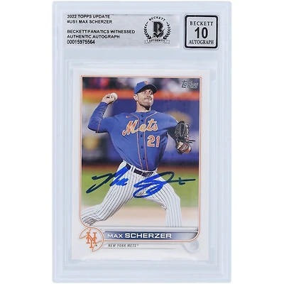 Max Scherzer New York Mets Autographié 2022 Topps Mise à jour #US1 Beckett Fanatics Witnessed Authenticated 10 Card