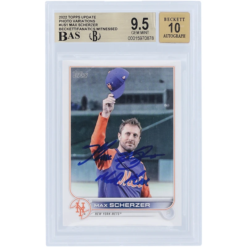 Max Scherzer New York Mets Autographed 2022 Topps Update Photo Variation #US1 Beckett Fanatics Witnessed Authenticated /10 Card with "Mad Max" Inscription