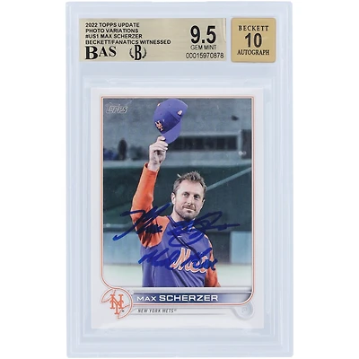 Max Scherzer New York Mets Autographié 2022 Topps Mise à jour Photo Variation #US1 Beckett Fanatics Witnessed Authenticated /10 Card avec l'inscription "Mad Max