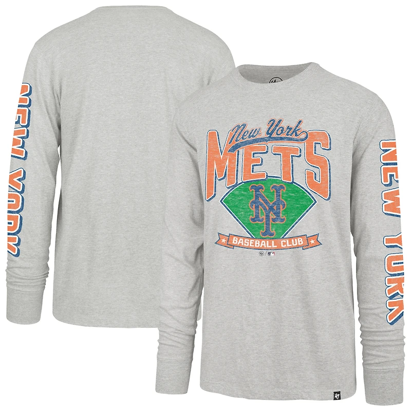 Men's '47  Gray New York Mets Big & Tall Distressed Franklin Long Sleeve T-Shirt