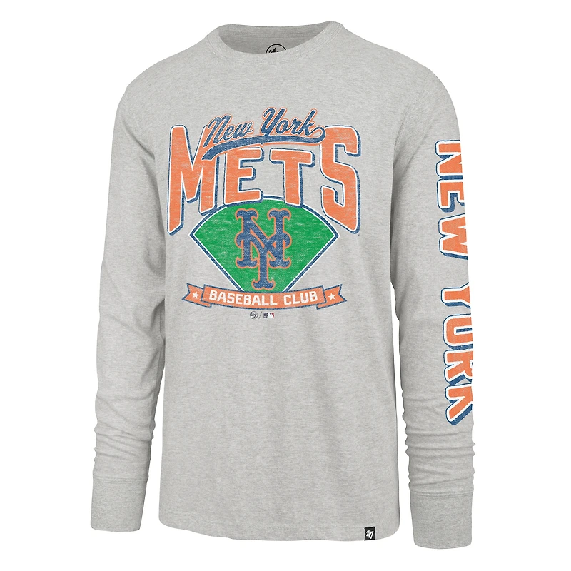 Men's '47  Gray New York Mets Big & Tall Distressed Franklin Long Sleeve T-Shirt