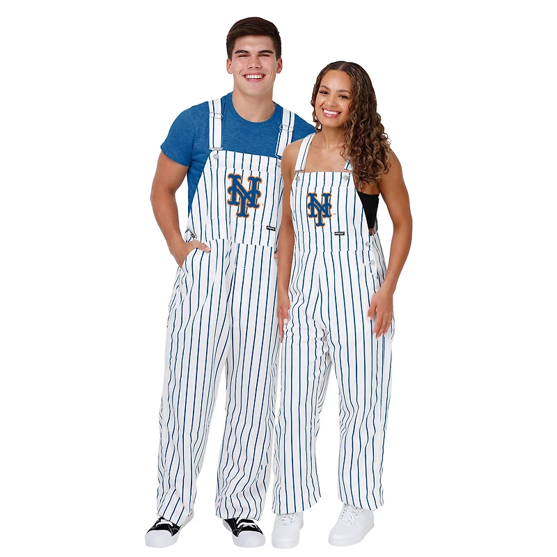 Men's FOCO  White New York Mets Pinstripe Bib Overalls