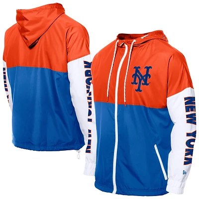 Men's New Era  Royal/Orange New York Mets Color Block Full-Zip Hoodie Windbreaker