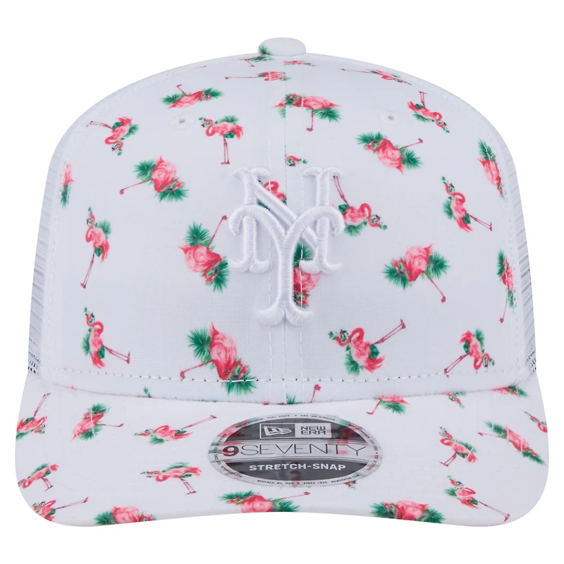 Casquette extensible à bouton-pression New Era blanche New York Mets Flamingo 9SEVENTY à dos en maille pour homme