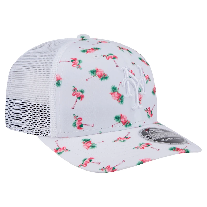 Casquette extensible à bouton-pression New Era blanche New York Mets Flamingo 9SEVENTY à dos en maille pour homme