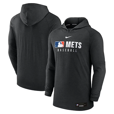 Men's Nike  Heather Black New York Mets Authentic Collection Tri-Blend Performance Pullover Hoodie