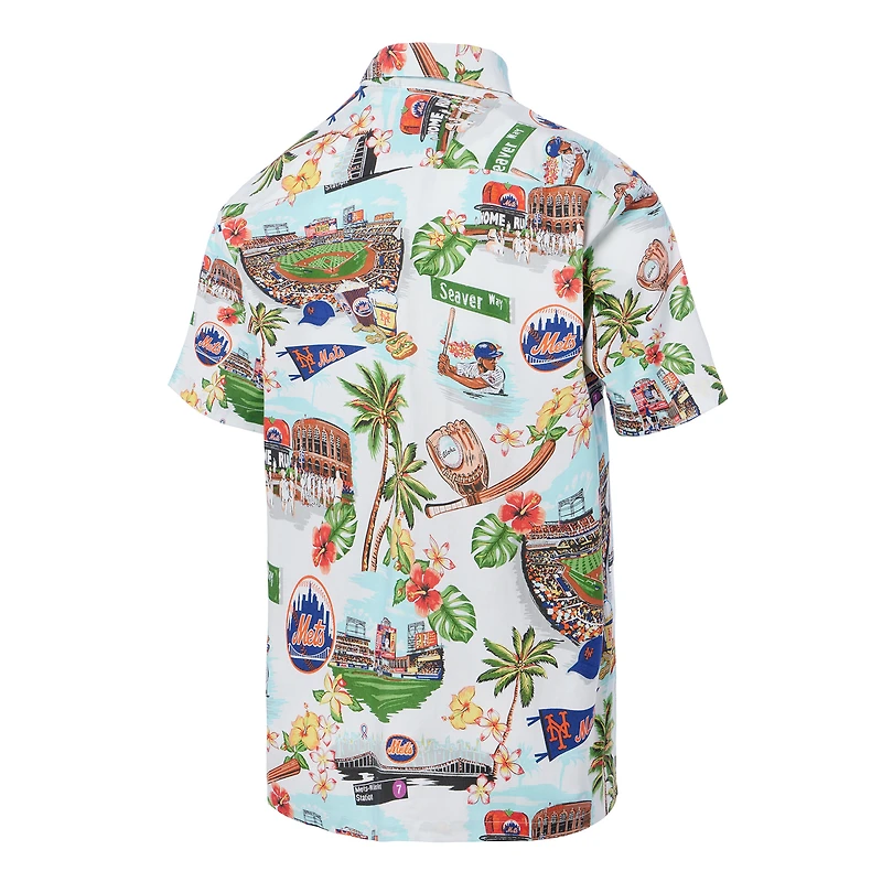 Men's Reyn Spooner White New York Mets Scenic Tri-Blend Button-Down Shirt