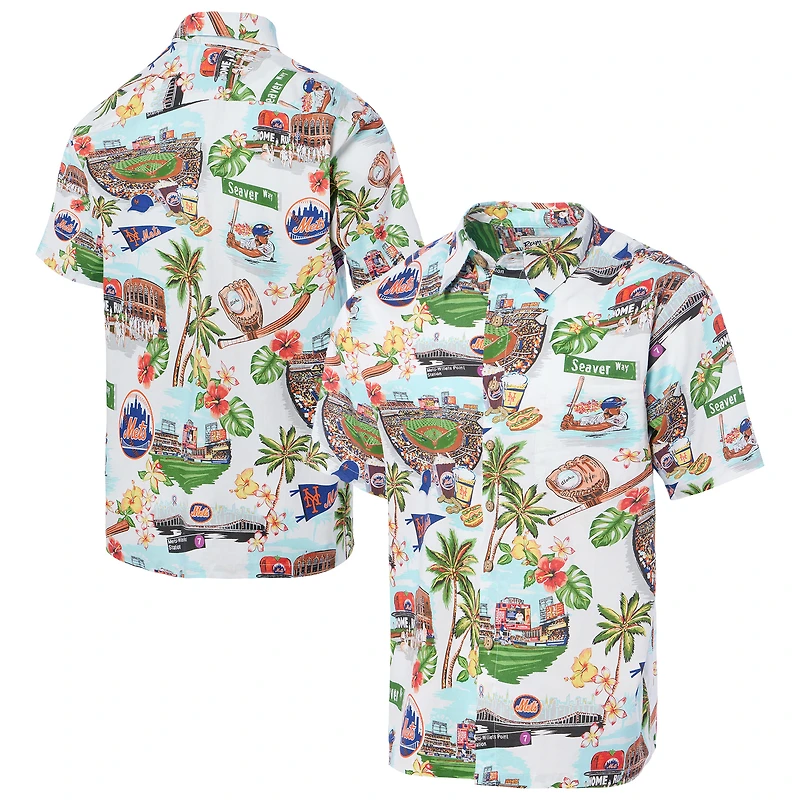 Men's Reyn Spooner White New York Mets Scenic Tri-Blend Button-Down Shirt