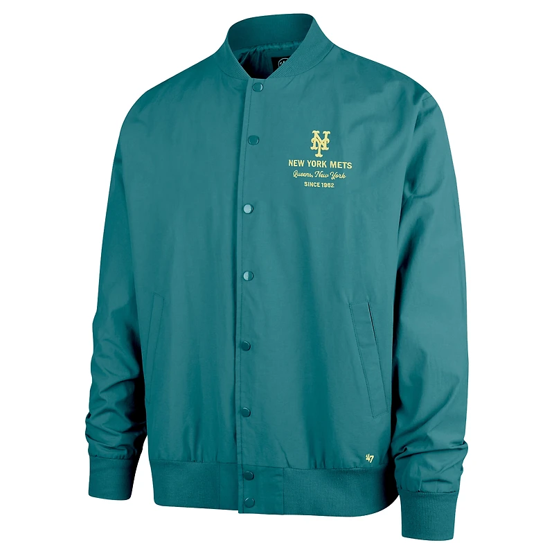 Men's '47 Hunter Green New York Mets Anderson Twill Full-Snap Bomber Jacket