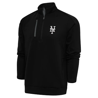 Men's Antigua Black New York Mets Metallic Generation Quarter-Zip Pullover Top