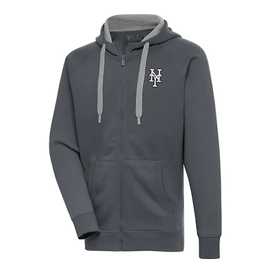 Sweat à capuche entièrement zippé Antigua Charcoal New York Mets Metallic Victory pour homme