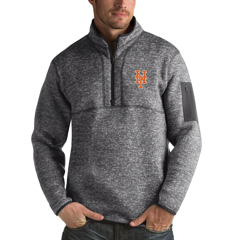 Pull demi-zippé Fortune des Mets de New York pour homme, anthracite chiné Antigua
