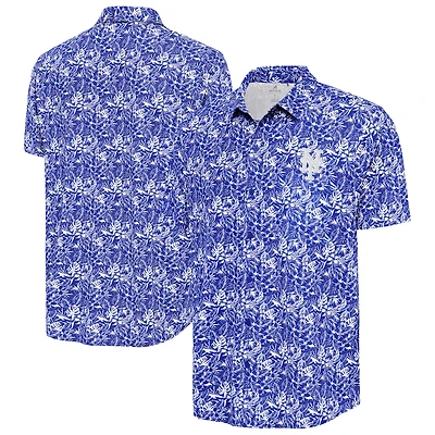 Chemise boutonnée Antigua Royal pour homme, tenue de villégiature des Mets New York