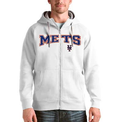 Men's Antigua White New York Mets Team Logo Victory Full-Zip Hoodie