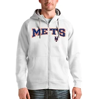 Men's Antigua White New York Mets Team Logo Victory Full-Zip Hoodie