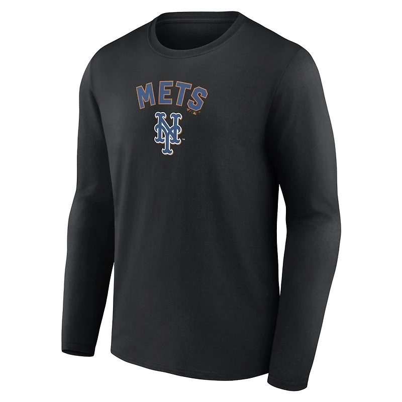 T-shirt à manches longues noir pour homme, collection Cooperstown, série de victoires alternative personnalisée des Mets New York