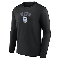 T-shirt à manches longues noir pour homme, collection Cooperstown, série de victoires alternative personnalisée des Mets New York