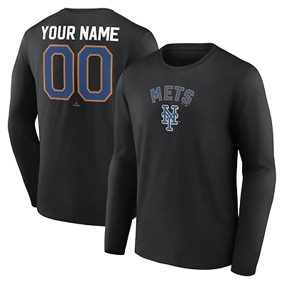 Men's Black New York Mets Cooperstown Collection Winning Streak Alternate Custom Long Sleeve T-Shirt