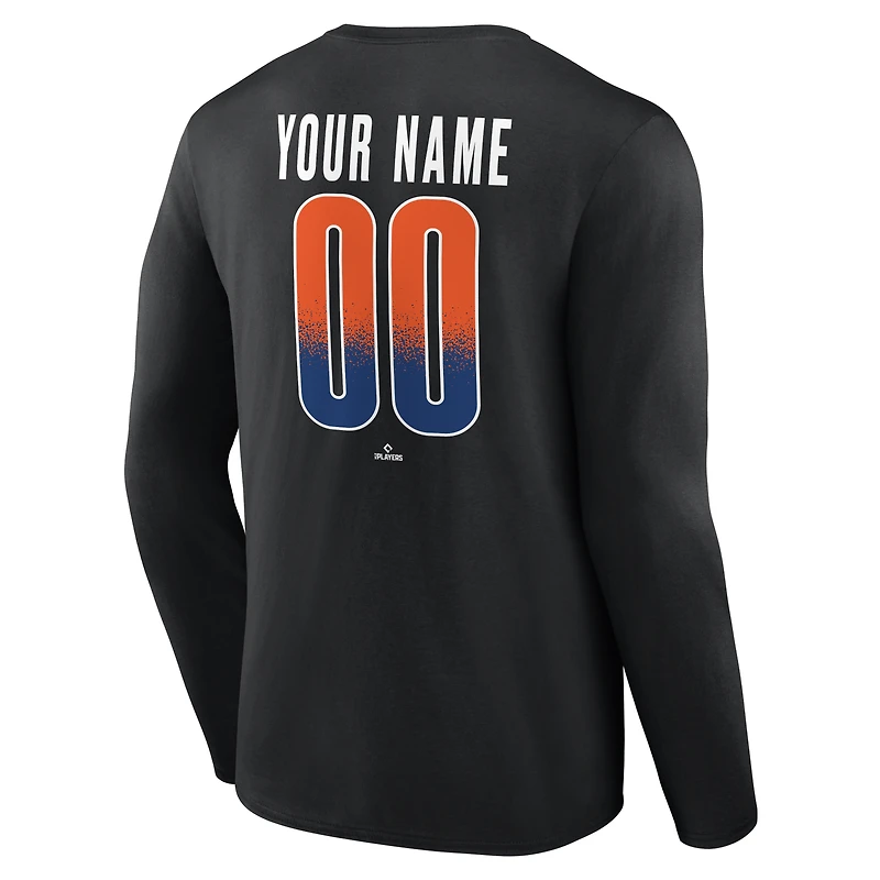T-shirt à manches longues noir pour homme New York Mets Home Field Pop personnalisé avec nom et numéro