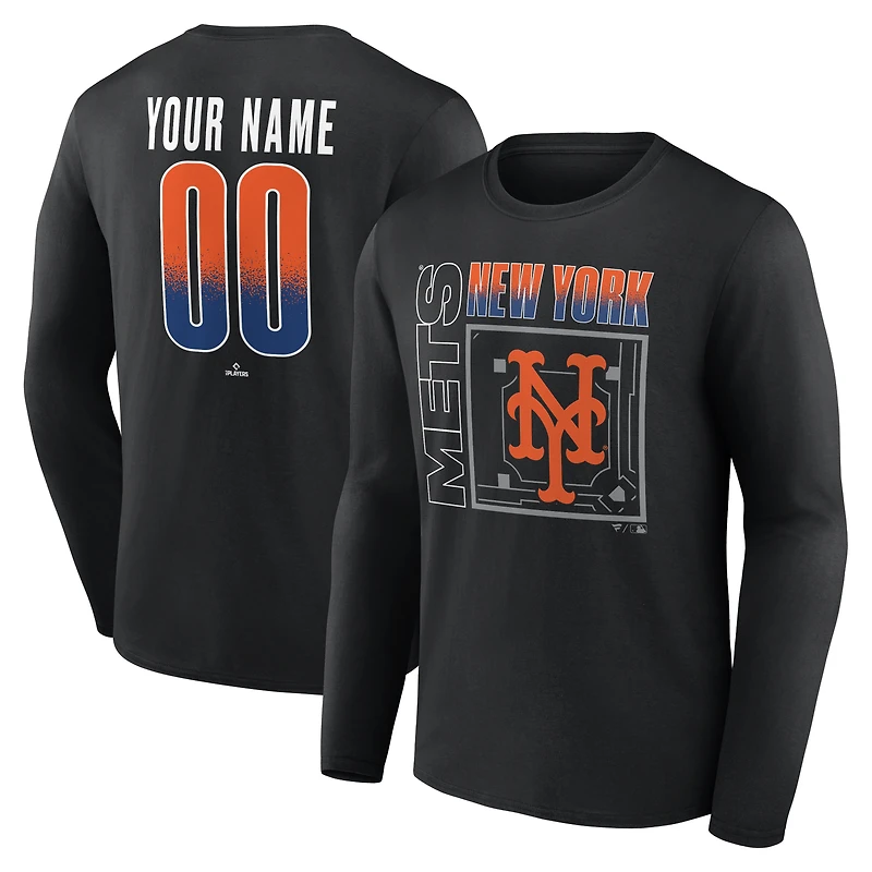 Men's Black New York Mets Home Field Pop Personalized Name & Number Long Sleeve T-Shirt