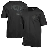 T-shirt noir Champion pour homme avec logo ton sur des Mets de New York