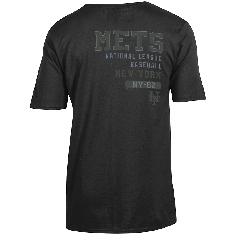 T-shirt noir Champion pour homme avec logo ton sur des Mets de New York