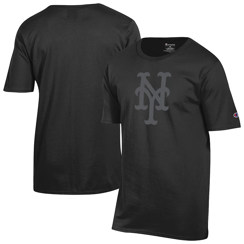T-shirt noir Champion pour homme avec logo ton sur des Mets de New York