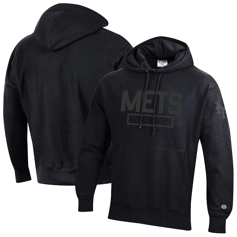 Men's Champion  Black New York Mets Tonal Reverse Weave Fleece Hoodie