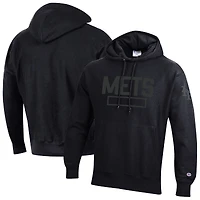 Men's Champion  Black New York Mets Tonal Reverse Weave Fleece Hoodie