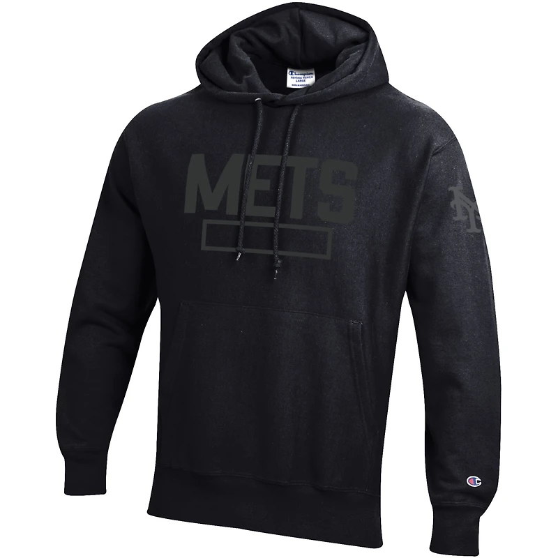 Sweat à capuche Champion noir pour homme, en polaire tissage inversé ton sur ton, New York Mets